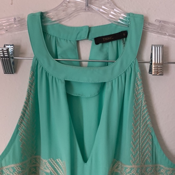 THML maxi dress green turquoise teal embroidered goddess boho - Picture 6 of 10